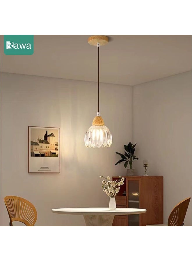 روعة مصباح معلق على شكل بتلة من الخشب الصلب على الطراز الياباني، مصباح طاولة سرير غرفة نوم وغرفة طعام عصري بسيط، إضاءة قابلة للتعديل بثلاثة ألوان (مصباح LED مرفق) - Image 4